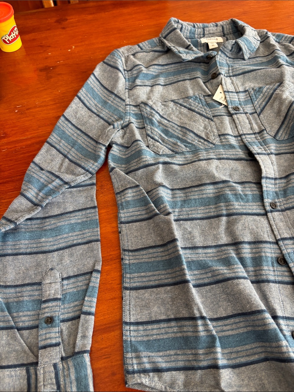 Sonoma Blue and Gray Striped Casual Button-Down Shirt. NWT